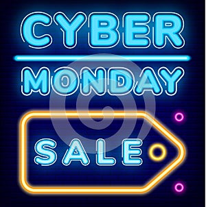 Cyber Monday Sale on Pricetag Neon Sign Vector