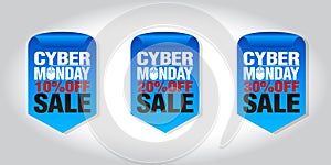 Cyber monday sale set of badges 10%, 20%, 30% off
