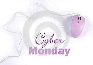 Cyber Monday sale shopping sign with pink purple computer mouse