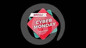 Cyber Monday sale sign banner for promo video. Sale badge. Special offer discount tags with Alpha Channel transparent background