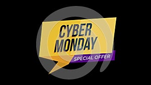 Cyber Monday sale sign banner for promo video. Sale badge. Special offer discount tags with Alpha Channel transparent background