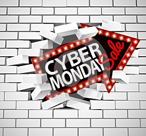 Cyber Monday Sale Sign Breaking Through Wall