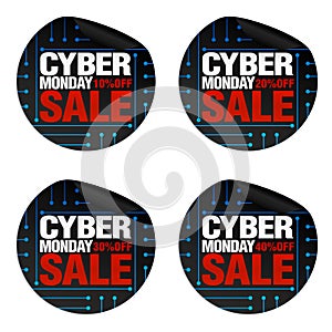 Cyber monday sale stickers set 10%, 20%, 30%, 40% off