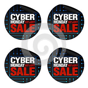 Cyber monday sale stickers set 10%, 20%, 30%, 40% off.