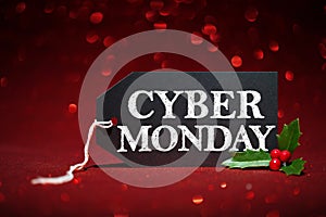 Cyber Monday sale tag on red glitter