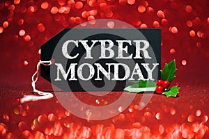 Cyber Monday sale tag on red glitter