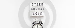 Cyber Monday sale text on white lightbox