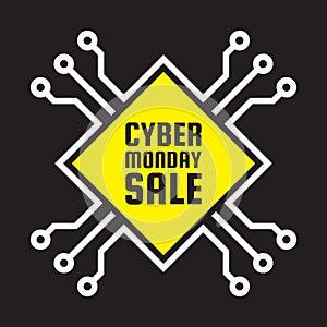 Cyber monday sale - vector concept illustration. Abstract computer chip sign. Discount offer creative layout. Graphic design.