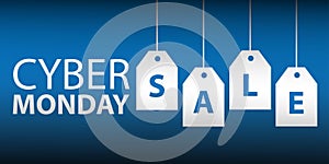 Cyber Monday sale website display with hang tag vector promotion