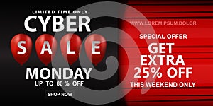 Cyber Monday sale website display with red hang tag balloon