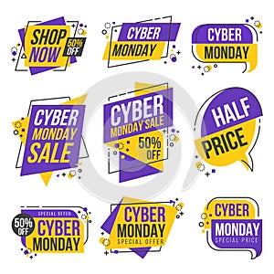 Cyber Monday Shopping Day Origami Banner Label Design Collection