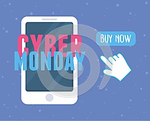 Cyber monday, smartphone clicking buy now button