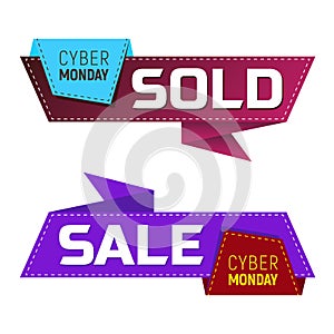 Cyber monday sold and sale banners or labels for marketing promotion