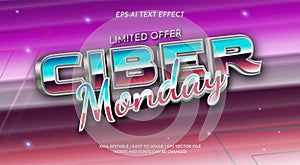 Cyber monday text effect with gradient color and editable chrome accent