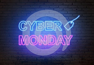 Cyber Monday text from an electric lamp on the wall