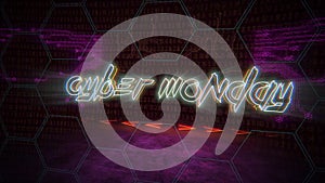 Cyber Monday text with gird matrix and HUD elements on display