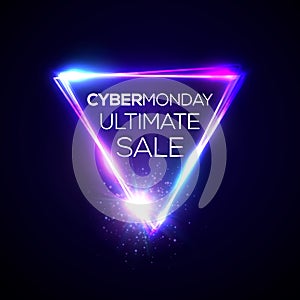 Cyber Monday ultimate sale text in neon triangle.