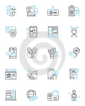 Cyber payment linear icons set. Bitcoin, Cryptocurrency, E-commerce, Online banking, PayPal, Digital wallet, Blockchain