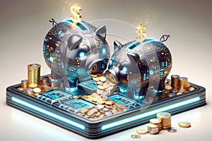 Cyber Piggy Bank Digital Investing Savings Cryptocurrency Circuit Board Electronics Online Money AI Generated