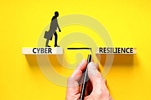 Cyber resilience symbol. Concept word Cyber resilience typed on wooden blocks. Beautiful yellow table yellow background.