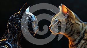 A Cyber Robot Cat And A Regular Cat In A Face-Off