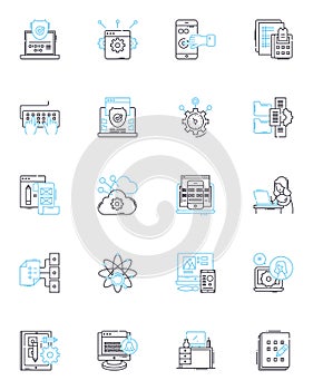 Cyber Safety linear icons set. Security, Hacking, Privacy, Online, Threats, Malware, Phishing line vector and concept photo