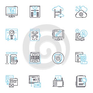 Cyber Safety linear icons set. Security, Hacking, Privacy, Online, Threats, Malware, Phishing line vector and concept photo