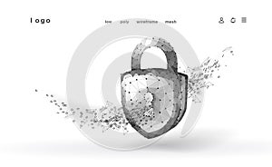 Cyber safety padlock on data mass. Security lock information privacy low poly polygonal future innovation technology network