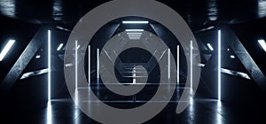 Cyber Sci Fi Futuristic Modern Spaceship Alien Club Tunnel Corridor Underground Concrete Reflections Empty Neon Led Laser Blue