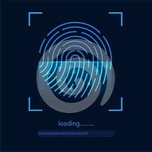 Cyber securitry concept.Abstract blue technology background.Fingerprint scanner