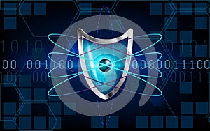 Cyber security antivirus concept with blue shield, futuristic li