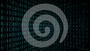 Abstract Green Digital Binary Code Matrix Background with Glowing Characters Falling Down Concept