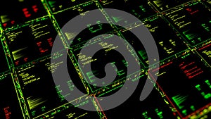 Cyber security background with a program for hacking secret business information. Animation. Rows of abstract squares