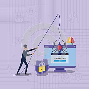 Cyber security with computer and hacker