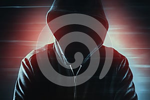 Cyber security, computer hacker with hoodie