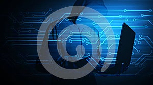 Cyber security, computer hacker with hoodie