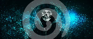 Cyber security, computer hacker with hoodie