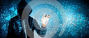 Cyber security, computer hacker with hoodie