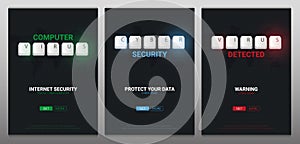 Cyber Security, Computer Virus banners with keyboard buttons. Vector illustration.