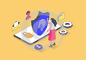 Cyber security concept in 3d isometric design. Vector illustration