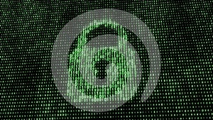 Cyber security concept. Abstract digital background. Binary code. Green color. 3D rendering