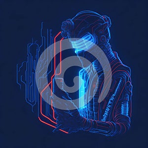 Cyber Security Concept, Artifficial Intelligence Protect or Harm Computer, Hacking Code and Paswords. Futuristic Elements,