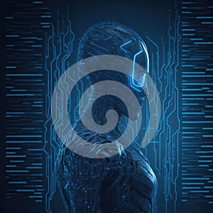 Cyber Security Concept, Artifficial Intelligence Protect or Harm Computer, Hacking Code and Paswords. Futuristic Elements,