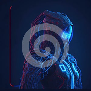 Cyber Security Concept, Artifficial Intelligence Protect or Harm Computer, Hacking Code and Paswords. Futuristic Elements,