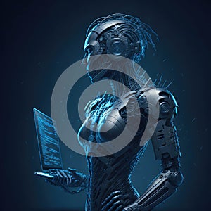 Cyber Security Concept, Artifficial Intelligence Protect or Harm Computer, Hacking Code and Paswords. Futuristic Elements,