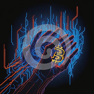 Cyber Security Concept, Artifficial Intelligence Protect or Harm Computer, Hacking Code and Paswords. Futuristic Elements,