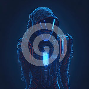 Cyber Security Concept, Artifficial Intelligence Protect or Harm Computer, Hacking Code and Paswords. Futuristic Elements,