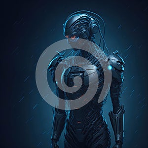 Cyber Security Concept, Artifficial Intelligence Protect or Harm Computer, Hacking Code and Paswords. Futuristic Elements,