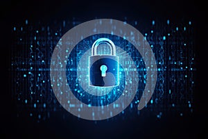 Cyber security concept with binary code and padlock
