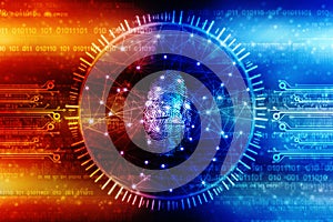 Cyber Security Concept, Concept of Internet Security, Fingerprint on digital background